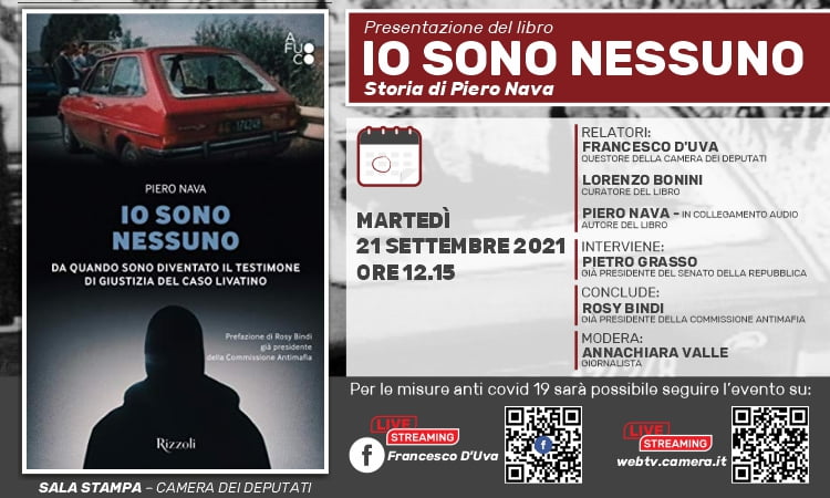 Martedì 21 settembre la presentazione del libro “Io sono nessuno” di Piero Nava a Montecitorio 🗓
