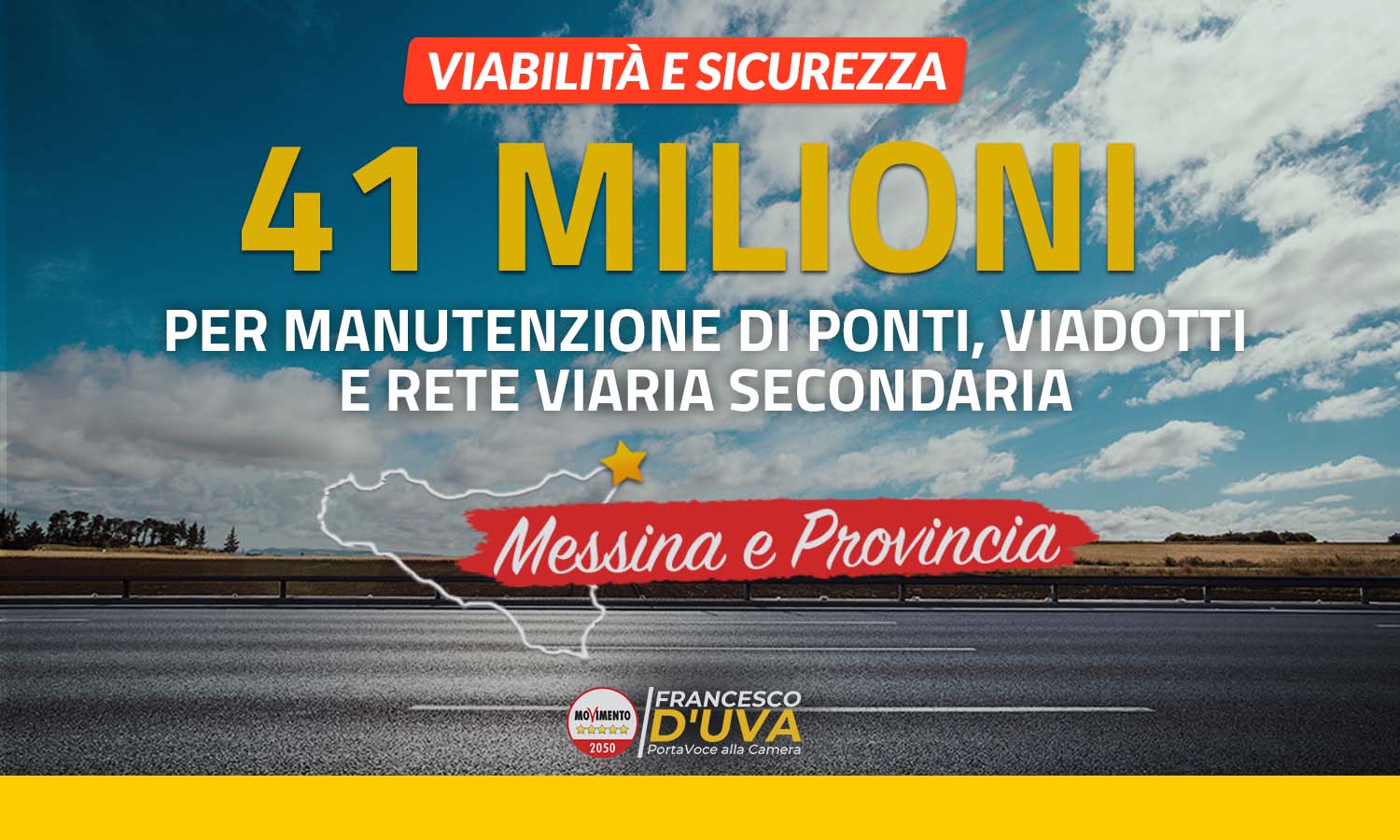 41 milioni per la sicurezza e la viabilità della provincia di Messina